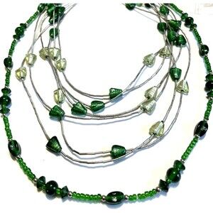 Green Glass Bead Necklace Lot Christmas Multiple Strand